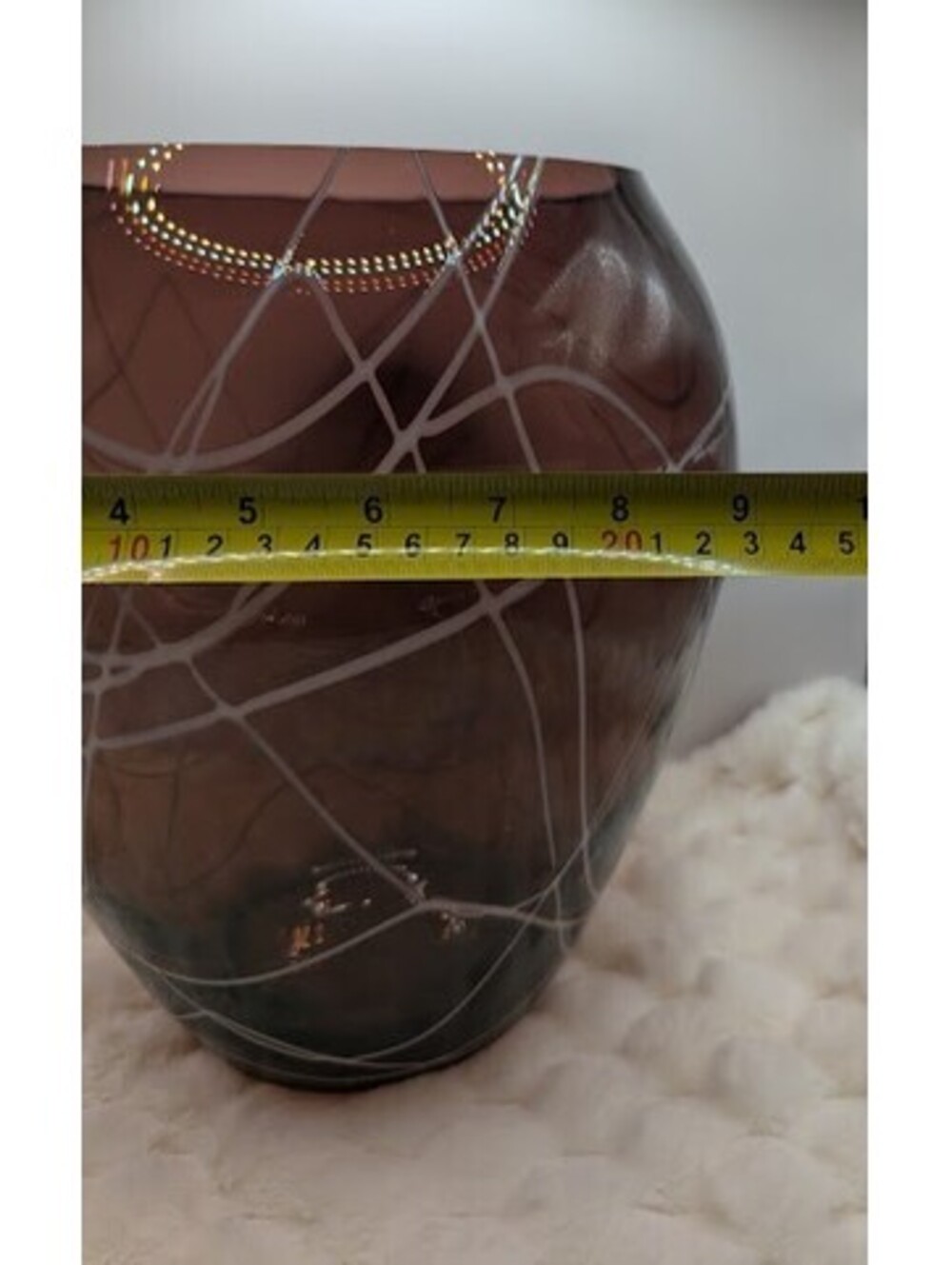 Vintage 1980s Amethyst White Swirl Glass Vase Hand Blown Polish - Picture 15 of 16